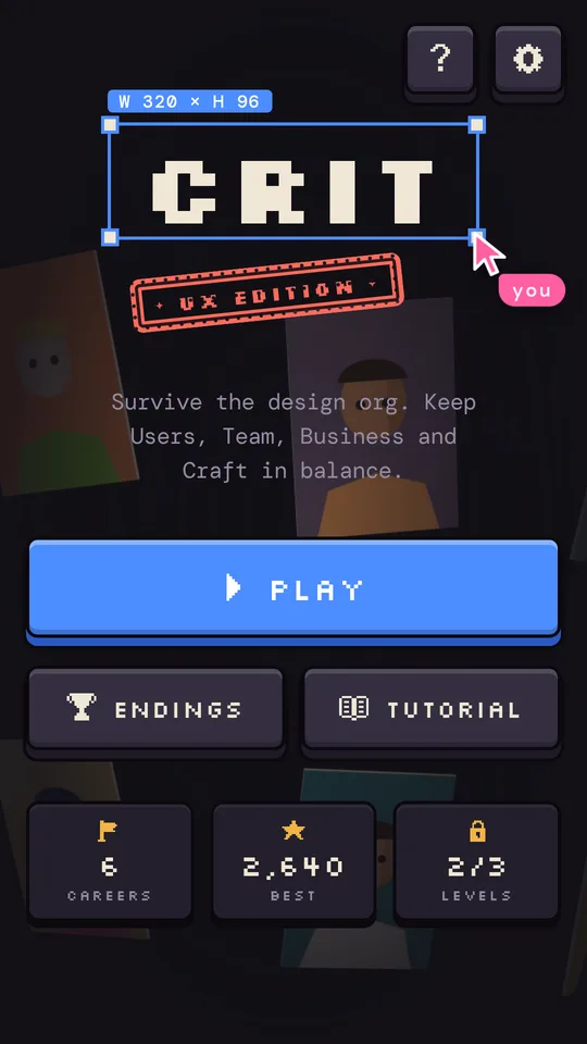 CRIT main menu with the pixel logo and UX Edition stamp